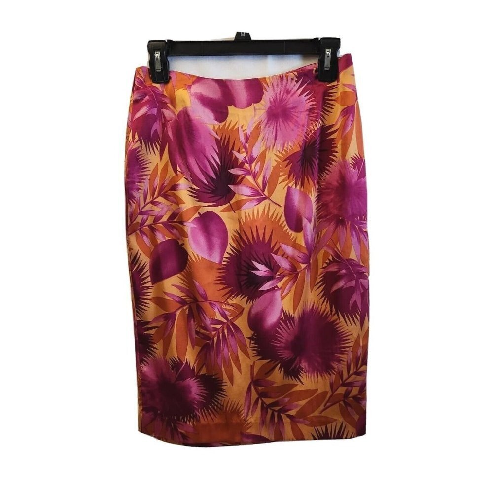 Hugo Buscatti Collection Silk Skirt Size XS Back Zipper Pink Orange Floral Print